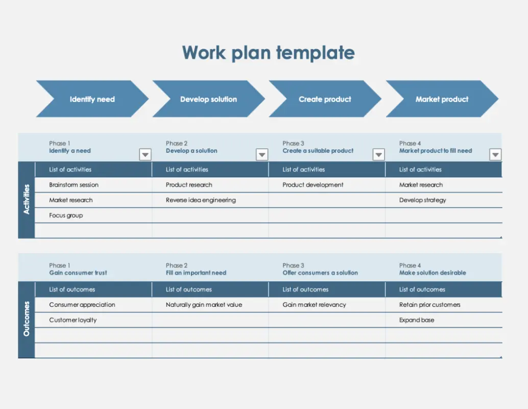 Work plan timeline blue modern simple