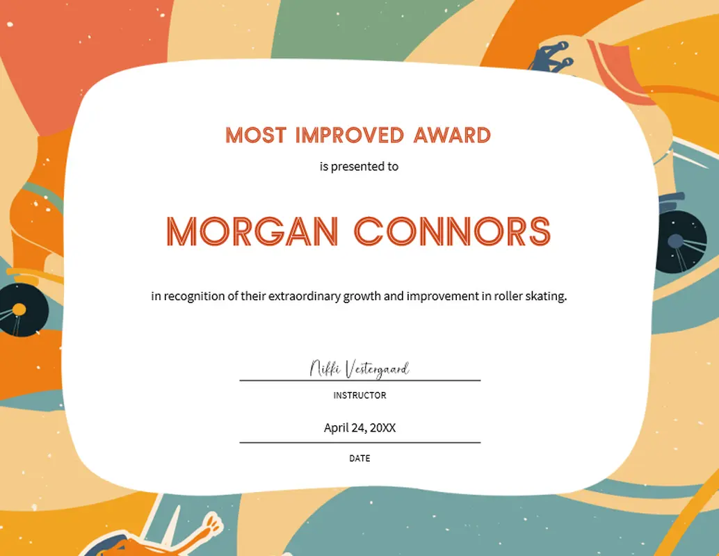 Most improved award certificate orange modern-bold