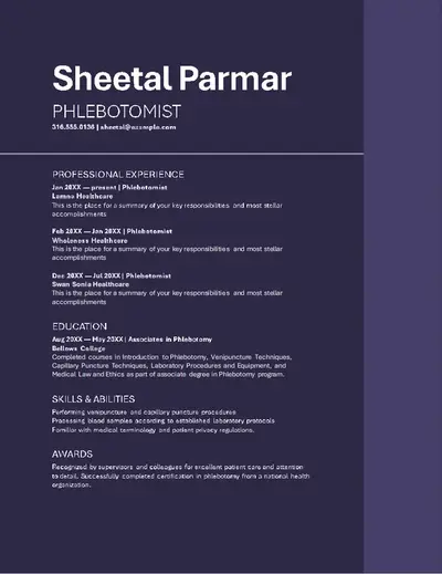 Simple ATS healthcare resume purple modern-simple