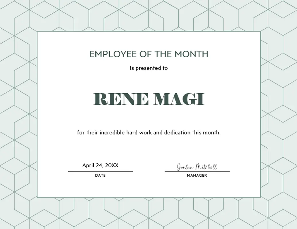 Employee of the month award certificate