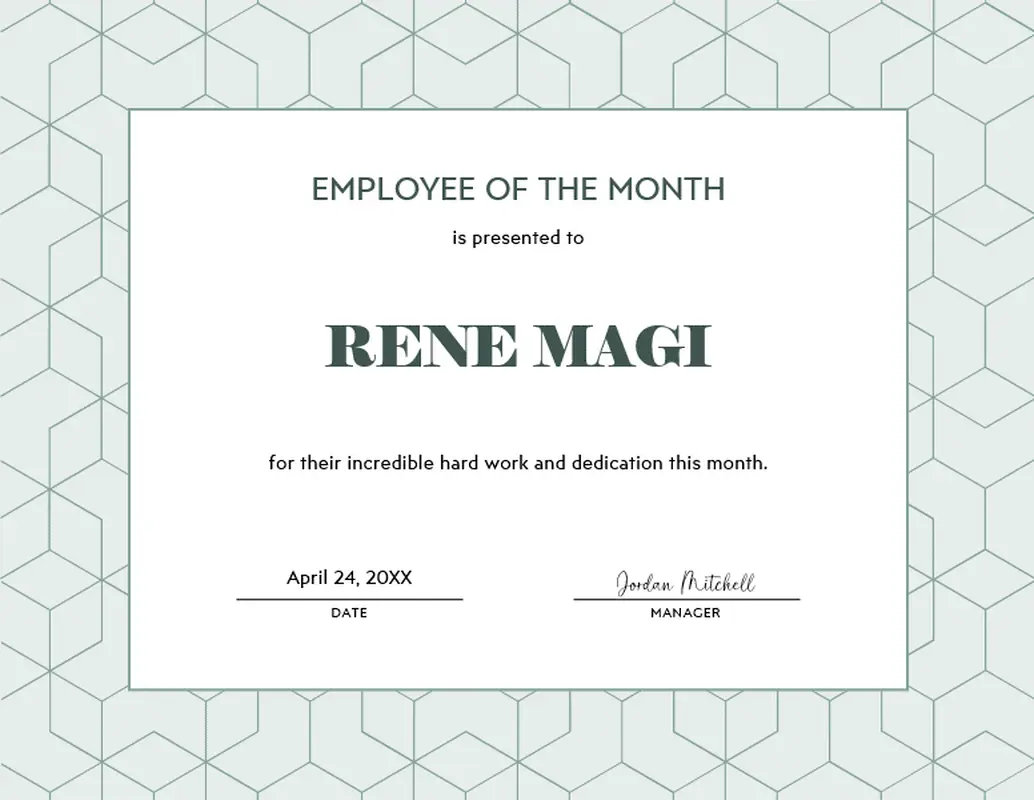 Employee of the month award certificate green modern-bold