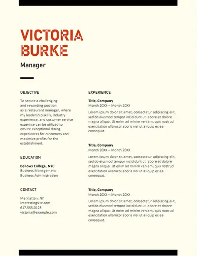 Bold food service resume modern bold