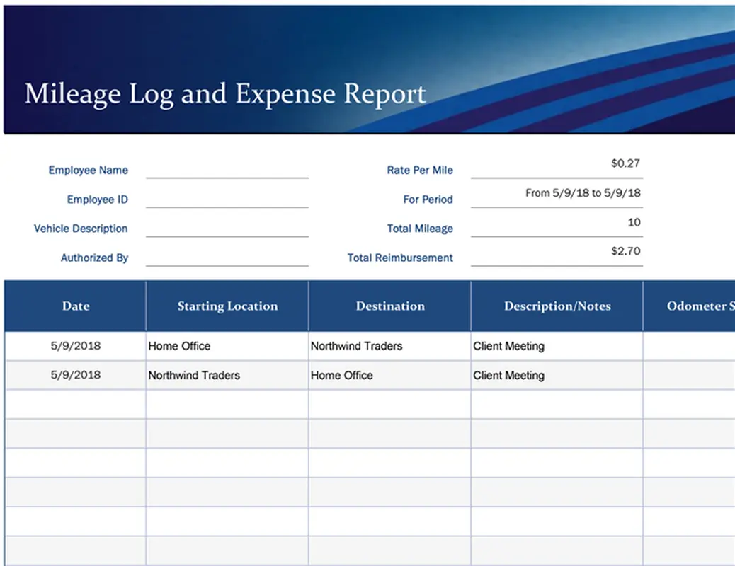 Basic mileage and expense report modern simple