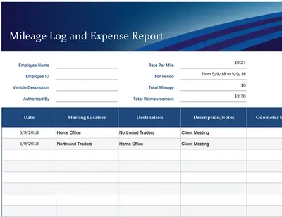 Basic mileage and expense report modern simple
