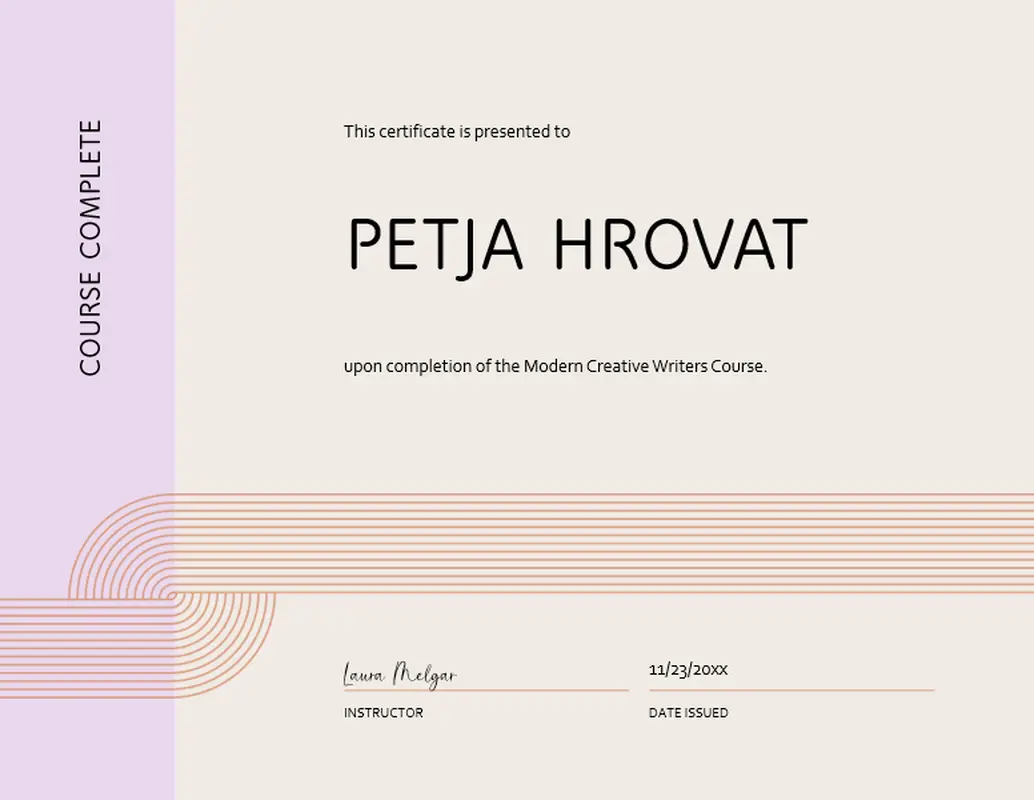 Writing course certificate brown modern geometric linear