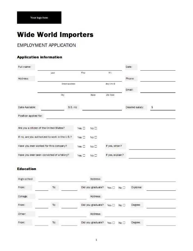 Employment application (online) modern simple