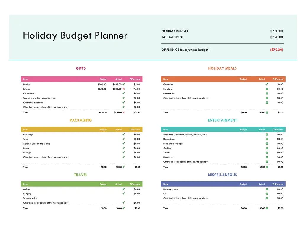 Holiday budget planner blue modern-simple