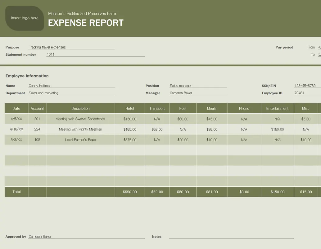 Expense report green modern simple