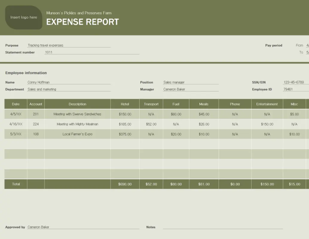 Expense report green modern simple