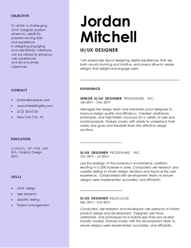 Color block UIUX designer resume purple modern bold