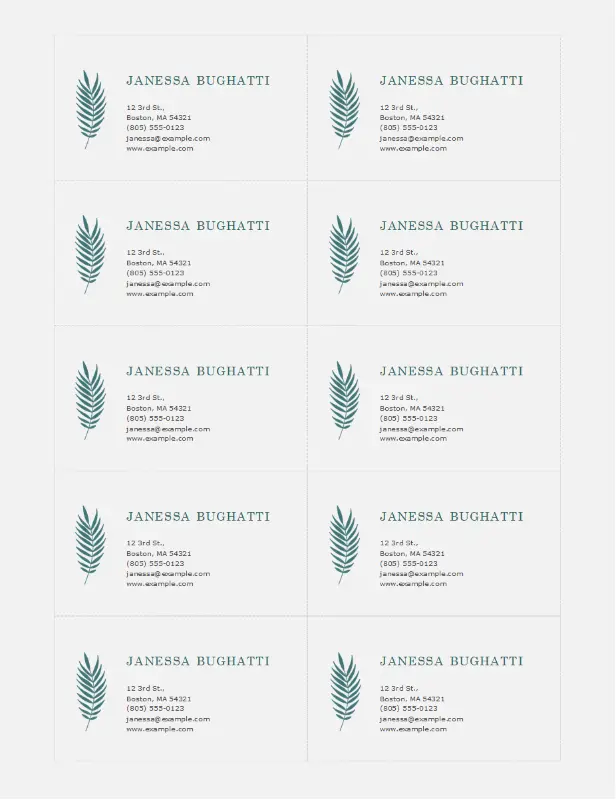 Botanical business cards (10 per page) blue organic simple