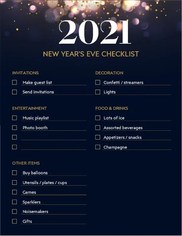 New Year's Eve party checklist blue vintage retro