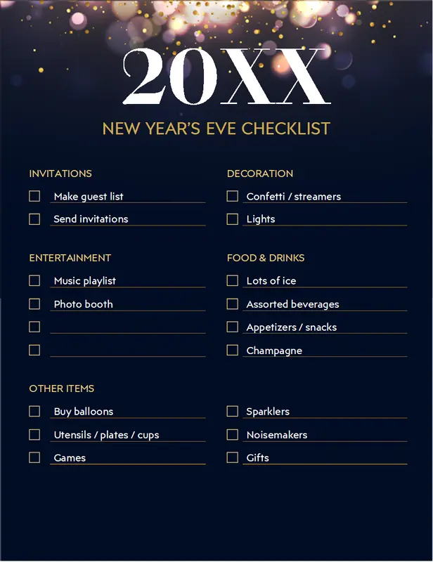New Year's Eve party checklist blue vintage retro
