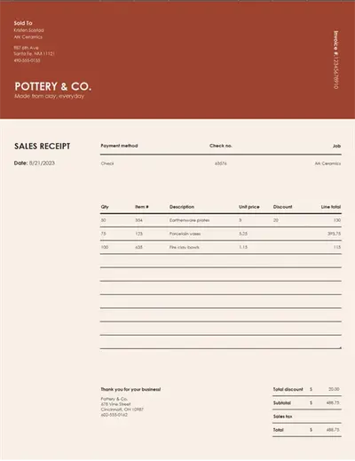 Sales receipt (simple design worksheet) modern-simple