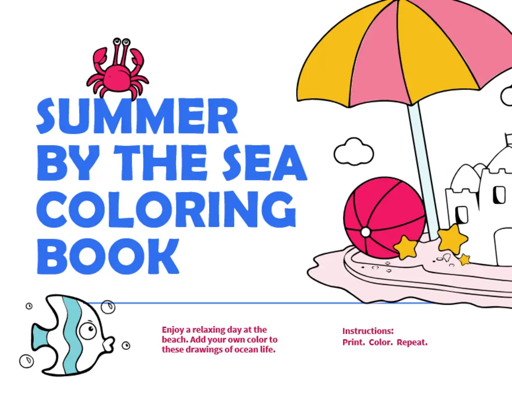 Summer by the sea coloring book whimsical color block