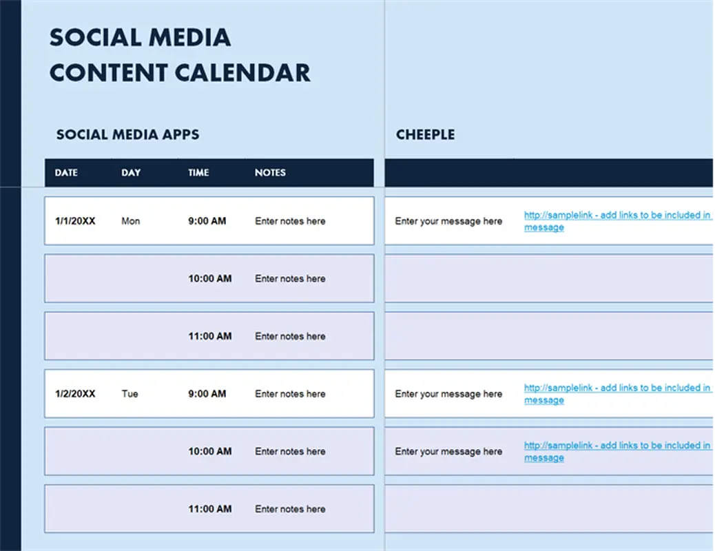 Social media content calendar modern simple