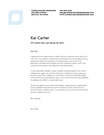 General professional thank you letter blue modern simple