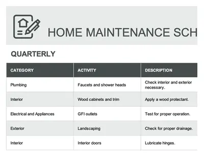 Home maintenance schedule and task list modern simple