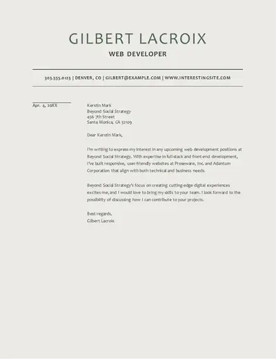 Modern web dev letter of interest gray modern-simple