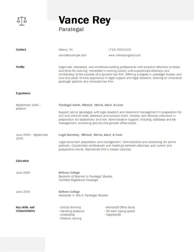 Paralegal resume modern simple