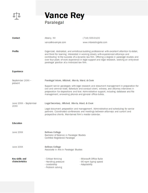 Paralegal resume modern simple