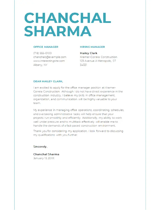 Simple bold cover letter white modern simple