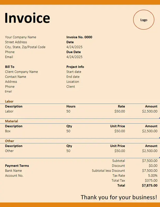 Simple basic orange timesheet invoice modern simple corporate