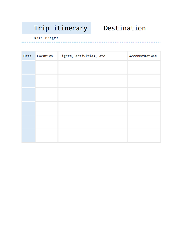 Simple trip itinerary blue modern simple