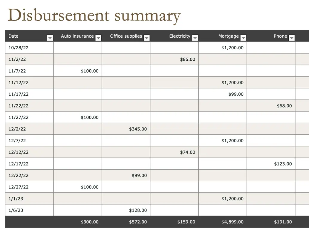 Disbursement journal brown modern simple