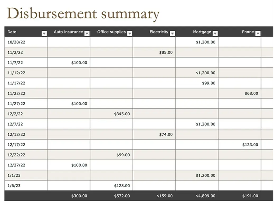 Disbursement journal brown modern simple