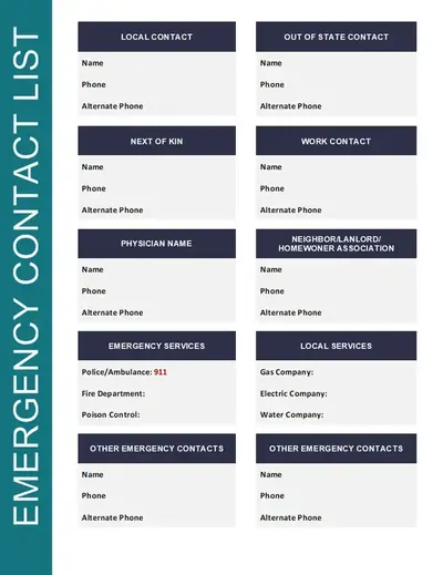 Emergency contact list modern simple