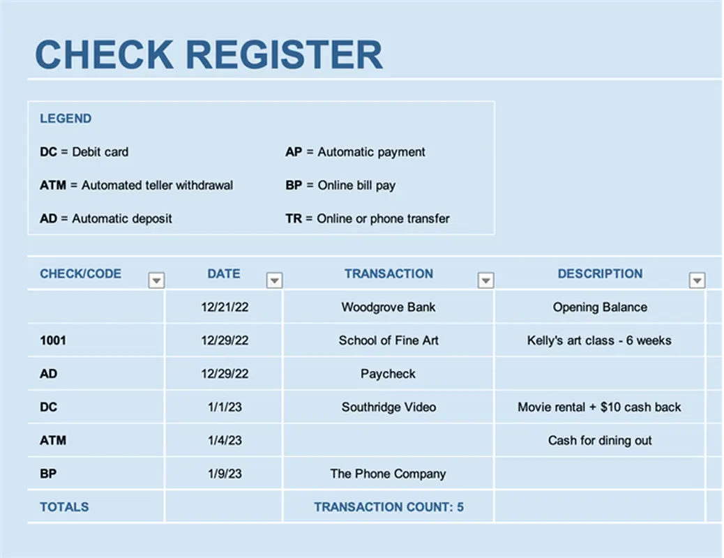 Check register ledger modern simple