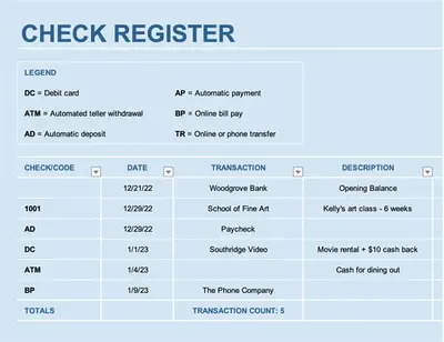 Check register ledger modern simple