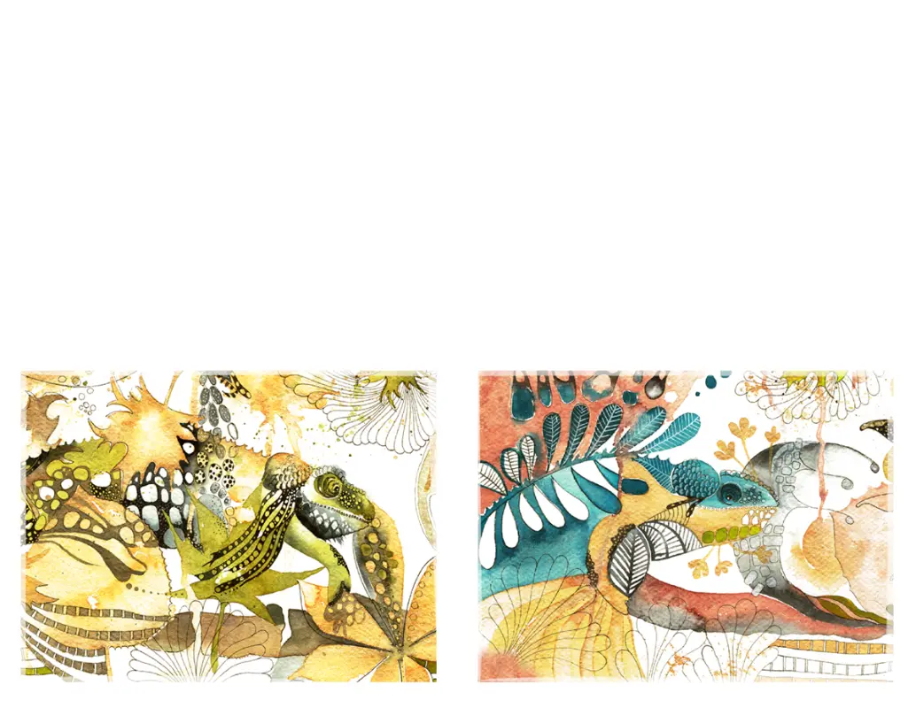 Chameleon greeting cards (quarter-fold) whimsical-color-block