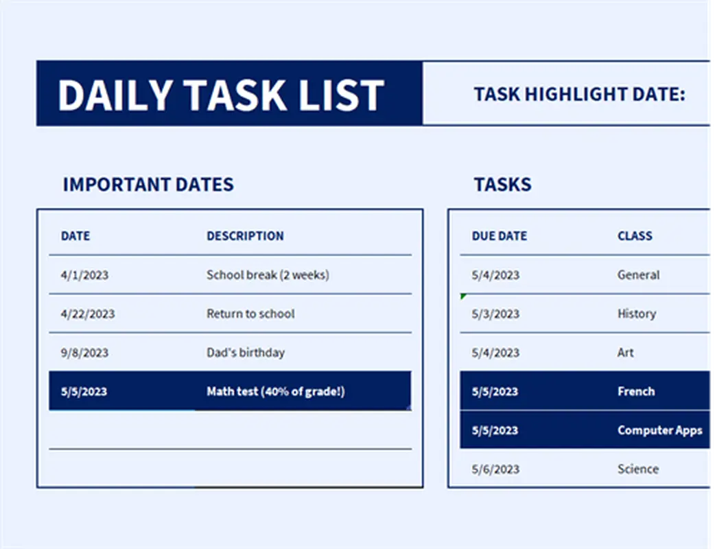 Daily task list modern simple