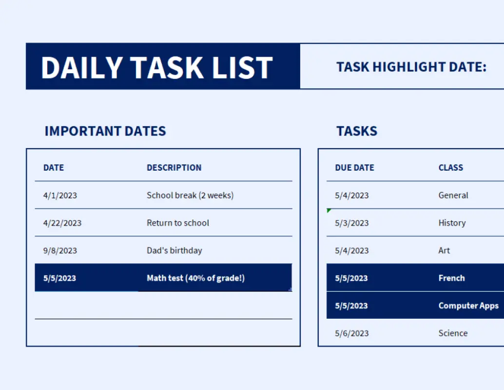 Daily task list blue modern simple