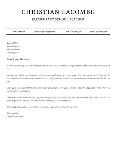 Modern simple education cover letter