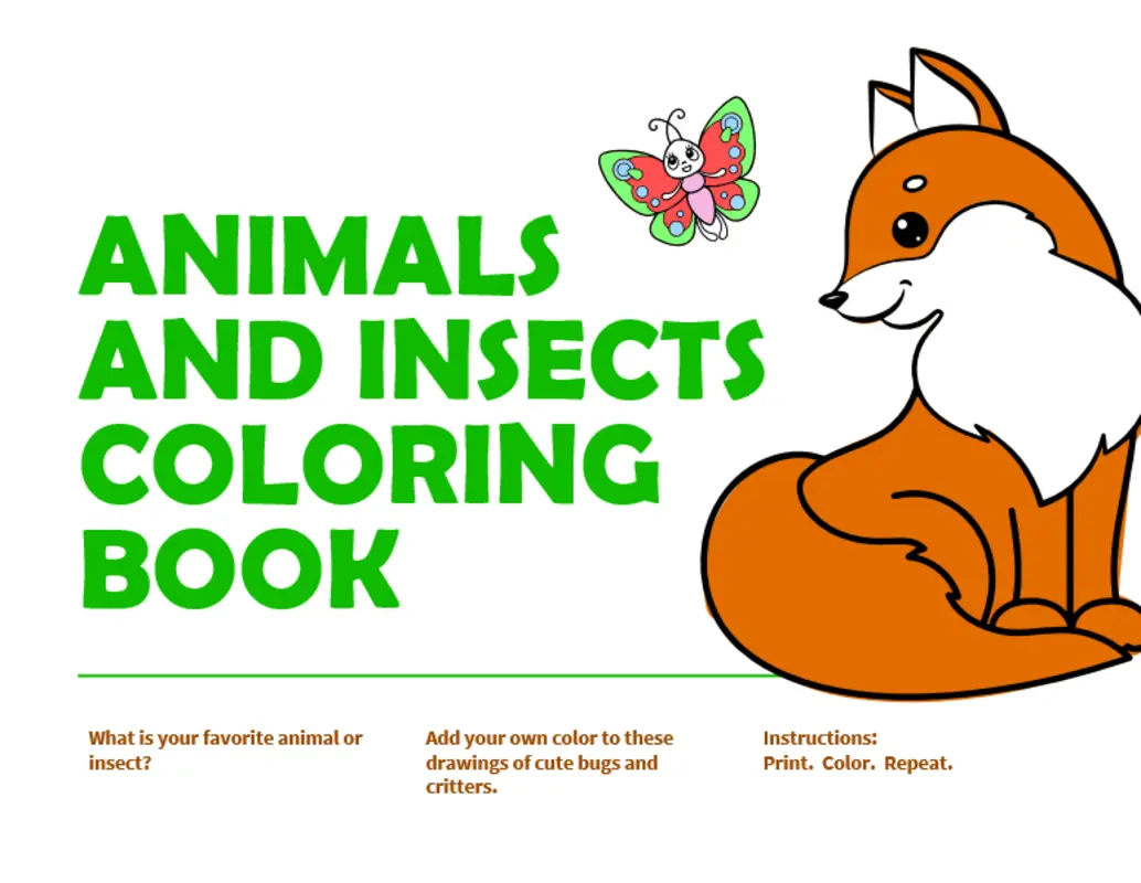 Animals and insects coloring book whimsical color block