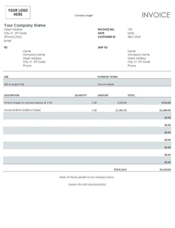Finance charge invoice simple gray modern simple