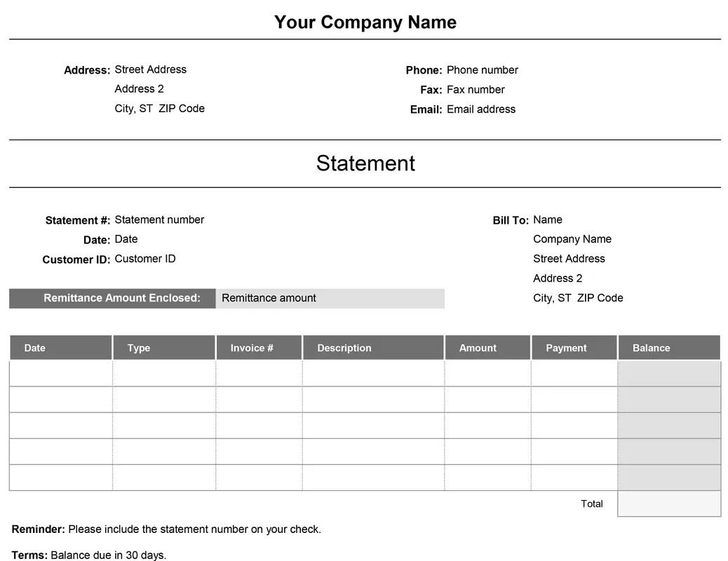 Billing statement (Simple) gray modern simple