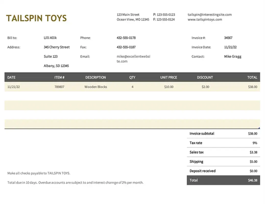 Commercial invoice yellow modern simple