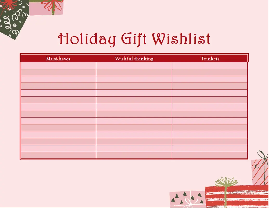 Grown-ups holiday wish list pink whimsical color block