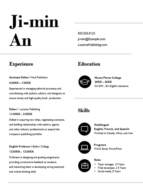 Simple perennial resume white modern bold