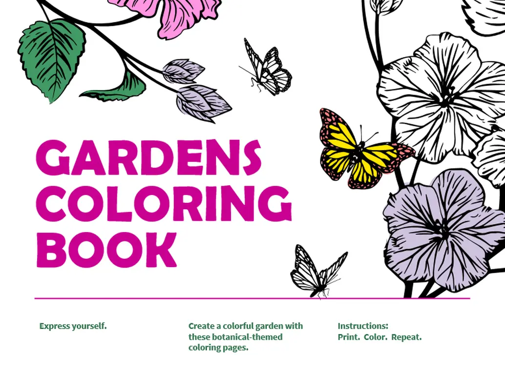 Gardens coloring book organic boho