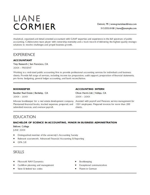 Modern accounting resume white modern simple