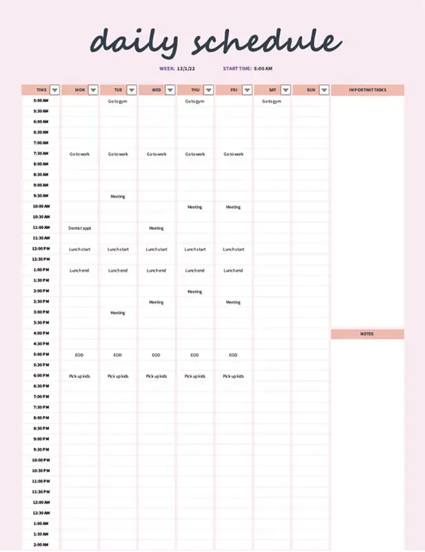 Daily schedule red modern-simple