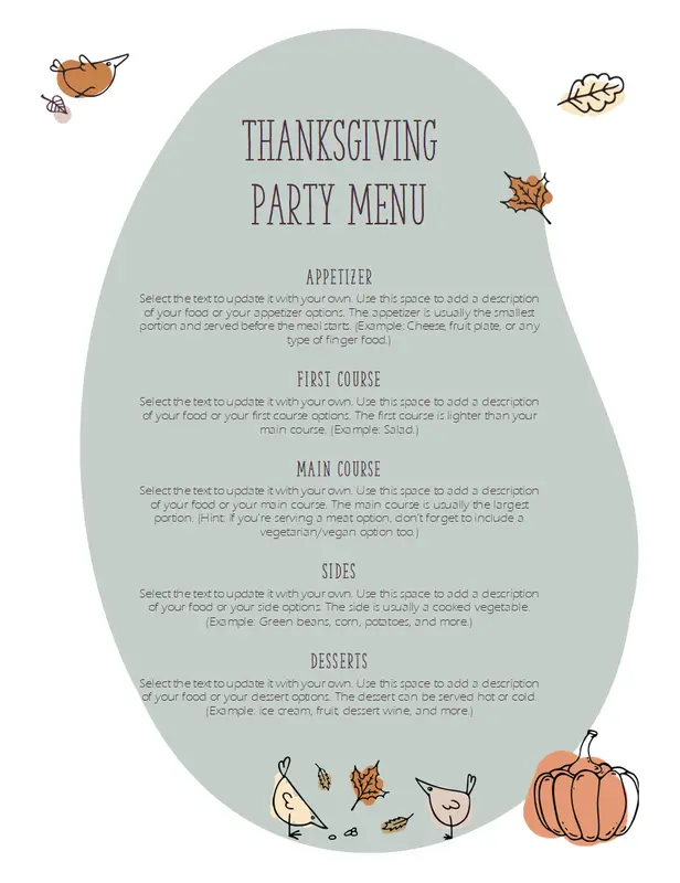 Thanksgiving menu gray whimsical-line