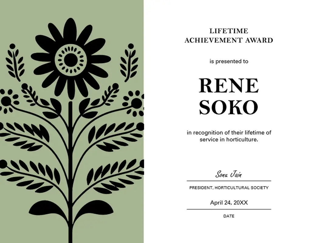 Lifetime achievement award certificate green modern-bold