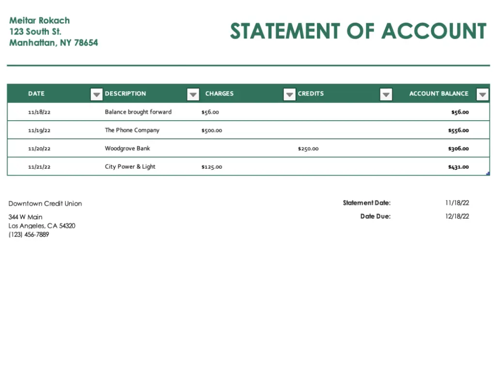 Billing statement of account modern simple