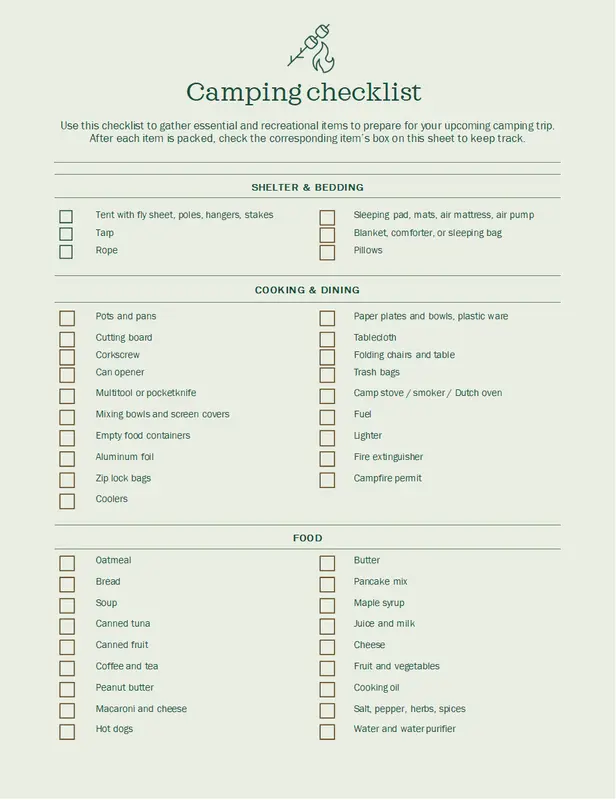 Camping checklist green modern simple